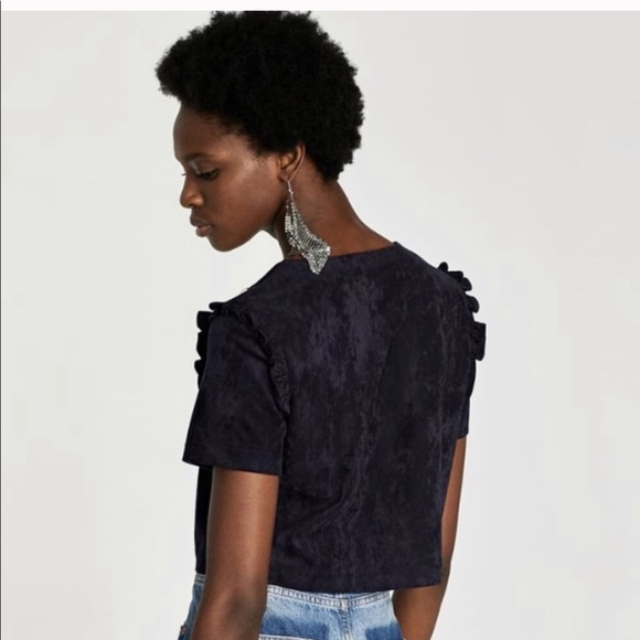 Zara Navy faux top with beads XS - Picture 5 of 6